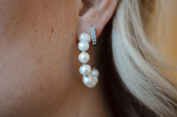 Pearl hoops - silver